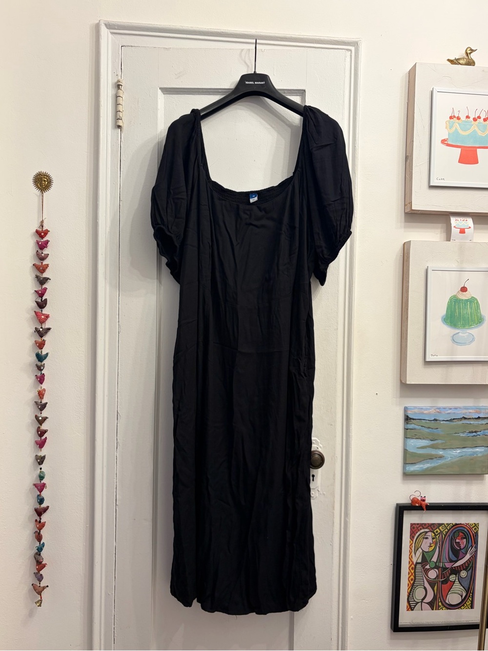 Old Navy Black Midi Dress with Puff Sleeves